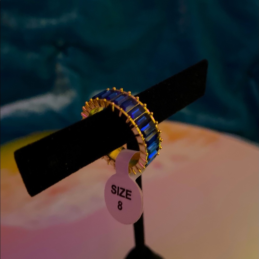 BEAUTIFUL BLUE GLASS ALIDIA STACKABLE BAGUETTE RING